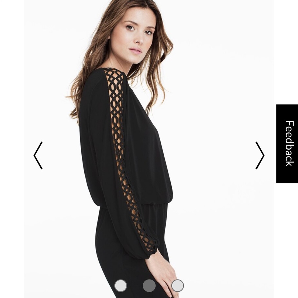 WHBM Lattice Sleeve Black Knit Blouson Dress S